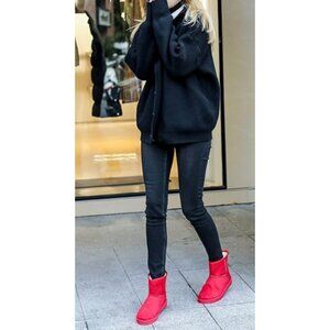 Josiny Women's Red Classic Suede Fur Lined Ankle Snow Boots Size 7